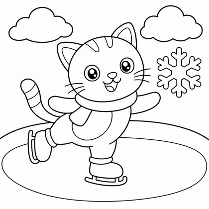 Dibujo de gato patinando sobre hielo para colorear