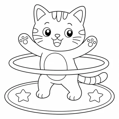 Dibujo de gato con hula hoop para colorear