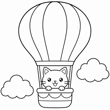 Dibujo de gato en globo aerostatico para colorear