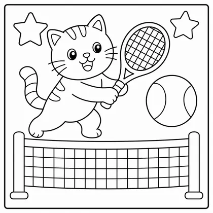 Dibujo de gato jugando al tenis para colorear