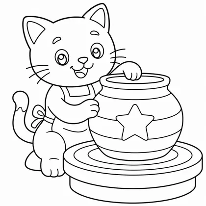 Dibujo de gato haciendo cerámica para colorear