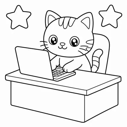 Dibujo de gato usando ordenador para colorear