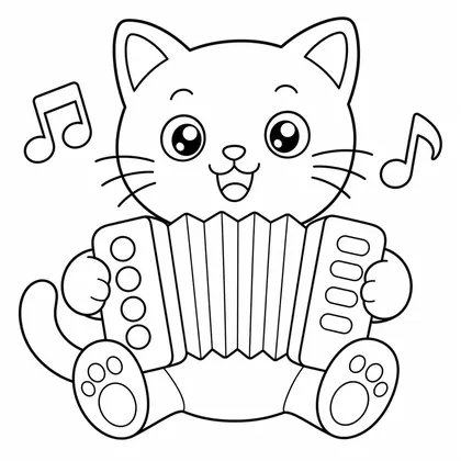 Dibujo de gato con acordeon para colorear