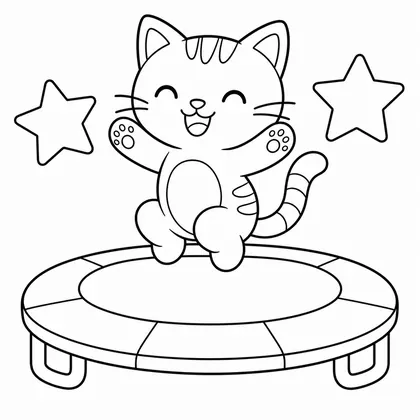 Dibujo de gato en cama elastica para colorear