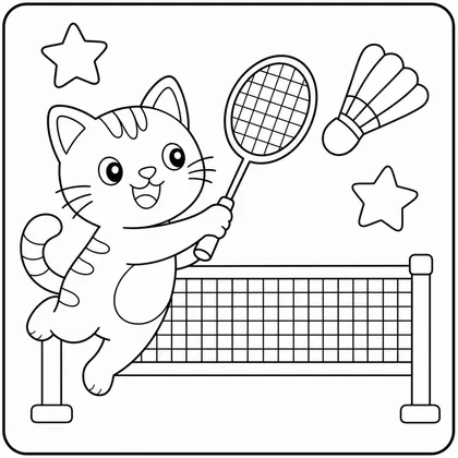 Dibujo de gato jugando al badminton para colorear