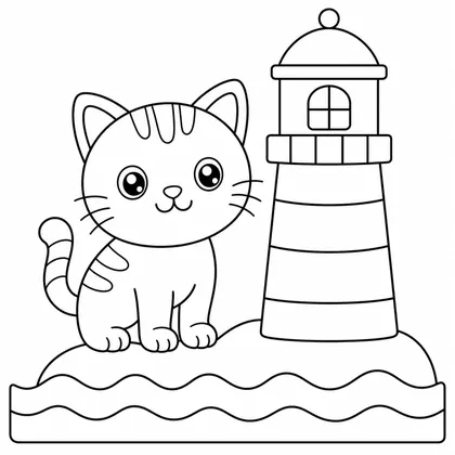 Dibujo de gato en un faro para colorear
