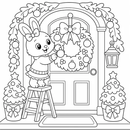Dibujo de osito haciendo tarta de navidad para colorear