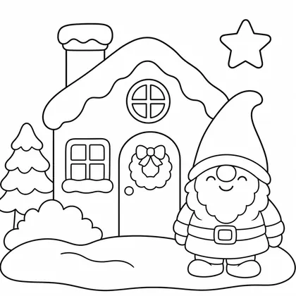 Dibujo de casa con gnomo para colorear