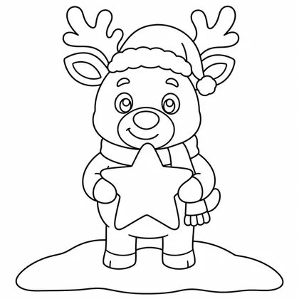 Dibujo de reno con estrella para colorear