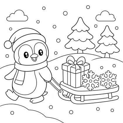 Dibujo de pingüino con trineo para colorear