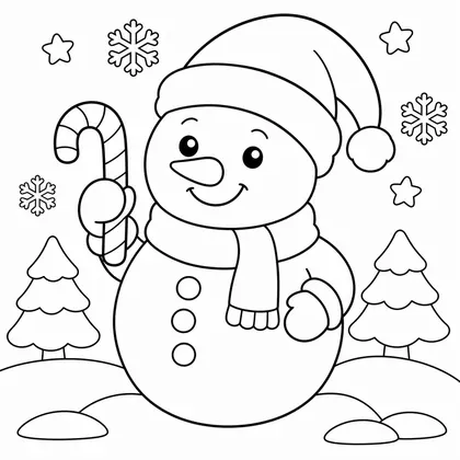Dibujo de muñeco de nieve con gorro para colorear