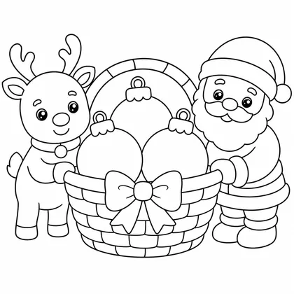 Dibujo de cesta con adornos navideños para colorear