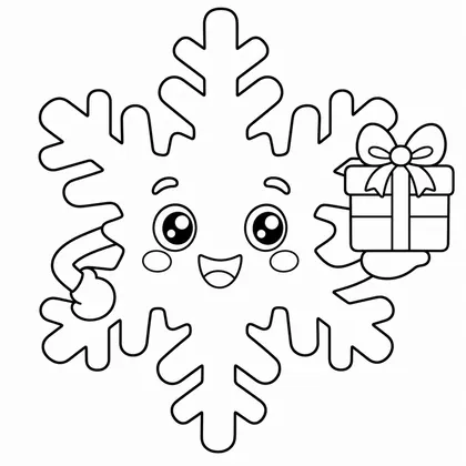Dibujo de copo de nieve con regalo para colorear