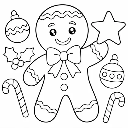 Dibujo de galleta de jengibre con lazo para colorear