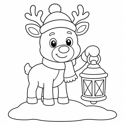 Dibujo de reno con linterna para colorear