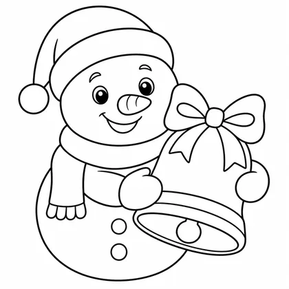 Dibujo de muñeco de nieve con campana para colorear