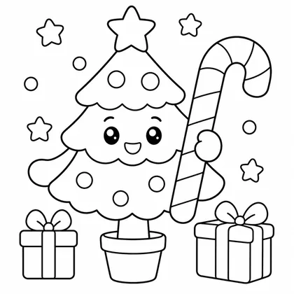 Dibujo de arbolito con baston para colorear