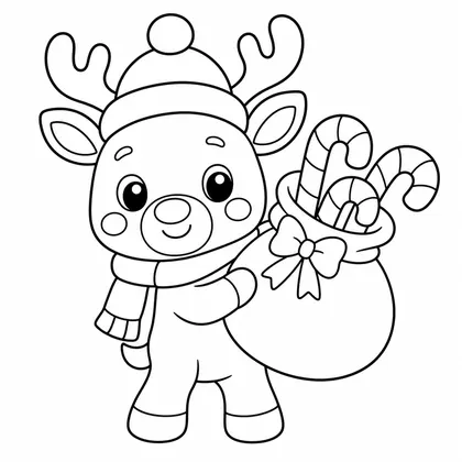 Dibujo de reno con saco de bastones para colorear
