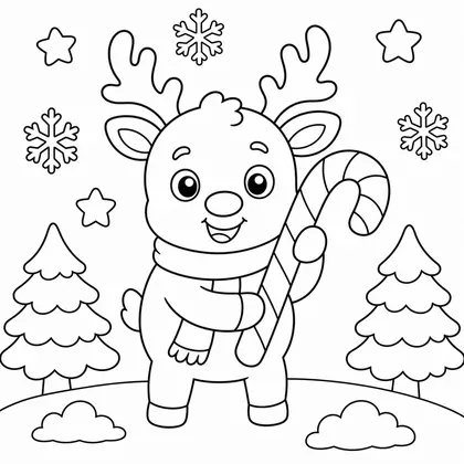 Dibujo de reno con baston para colorear