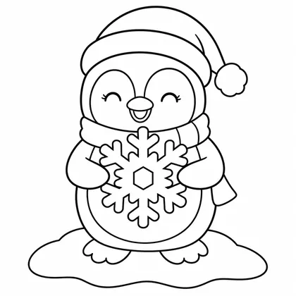 Dibujo de pingüino con copo para colorear