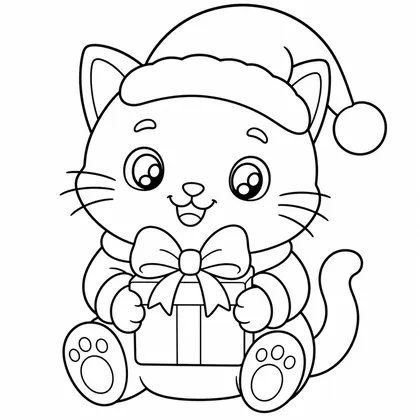 Dibujo de gato con regalo para colorear