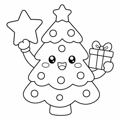 Dibujo de arbolito con estrella para colorear