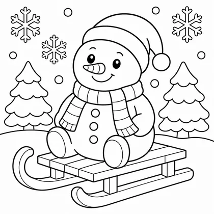 Dibujo de muñeco de nieve en trineo para colorear