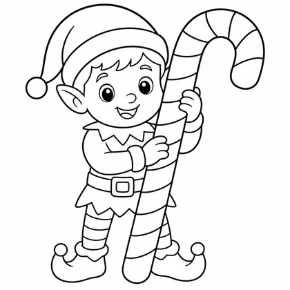 Dibujo de elfo con baston de caramelo para colorear