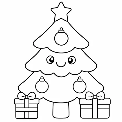 Dibujo de árbol de navidad con regalos para colorear