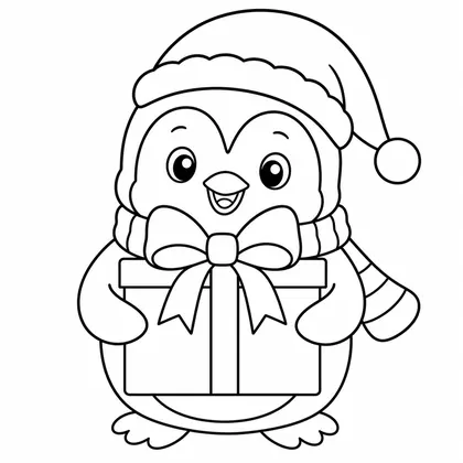 Dibujo de pingüino con regalo para colorear
