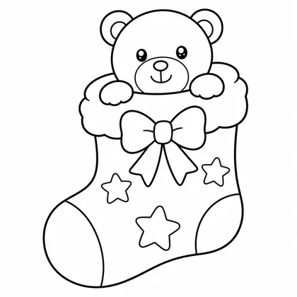 Dibujo de bota de navidad con oso para colorear