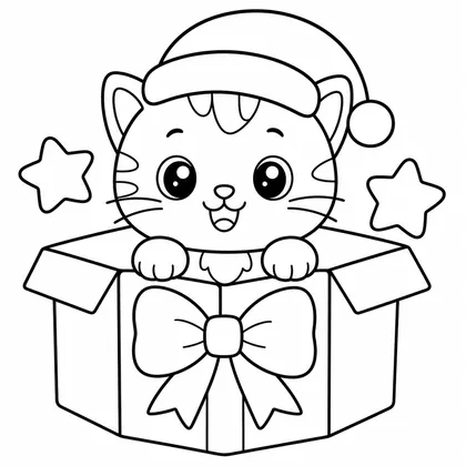 Dibujo de gatito en regalo para colorear
