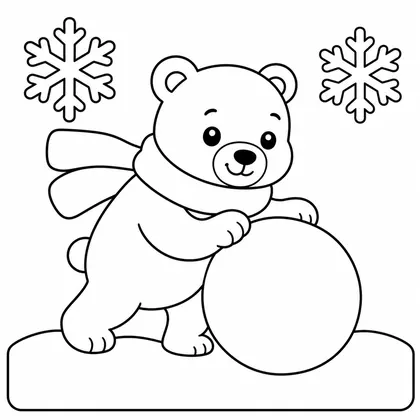 Dibujo de oso polar rodando bola de nieve para colorear