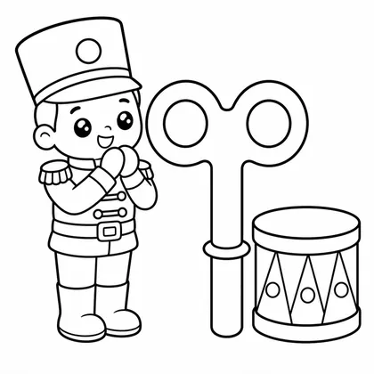 Dibujo de soldadito con llave de cuerda y tambor para colorear