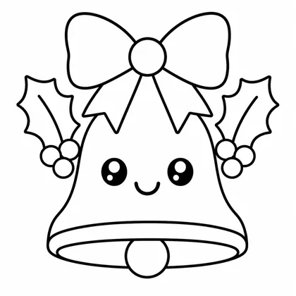 Dibujo de campana navideña con lazo y acebo para colorear