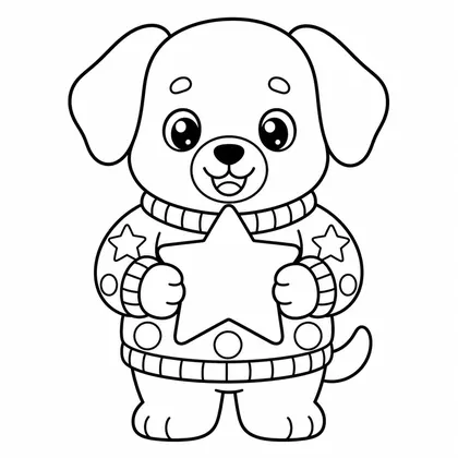 Dibujo de perrito con jersey y estrella para colorear