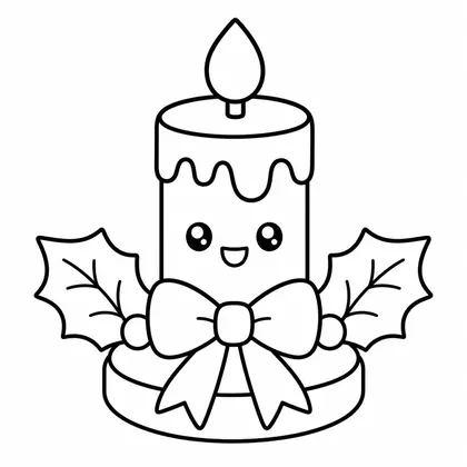 Dibujo de vela navideña con lazo y acebo para colorear