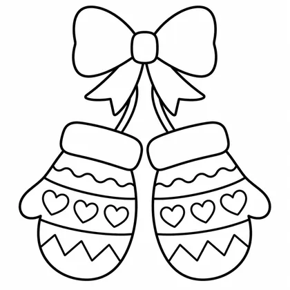 Dibujo de guantes de navidad con lazo para colorear