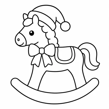 Dibujo de caballo balancín con gorro de papá noel para colorear