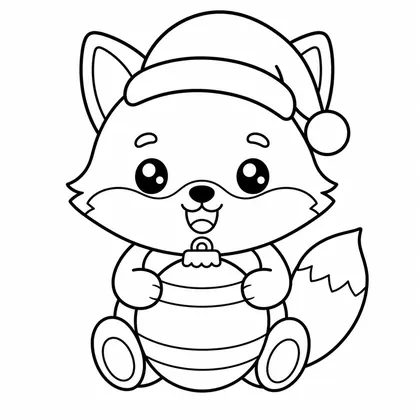 Dibujo de zorro con bola de navidad para colorear