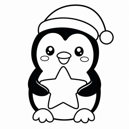 Dibujo de pingüino con estrella para colorear