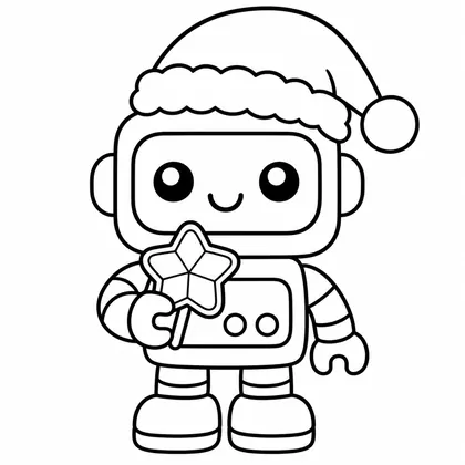 Dibujo de robot juguete con gorro y estrella para colorear