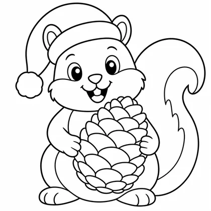 Dibujo de ardilla con piña navideña para colorear