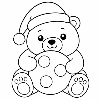 Dibujo de oso polar con galleta de navidad para colorear