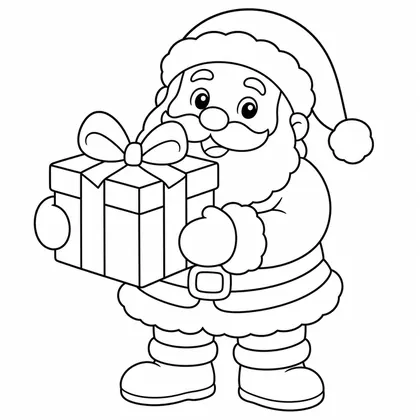 Dibujo de papa noel con regalo para colorear