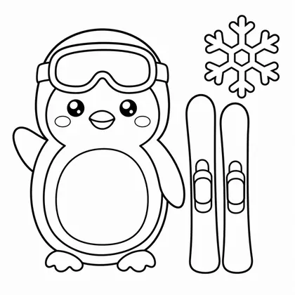 Dibujo de pinguino con esquis para colorear