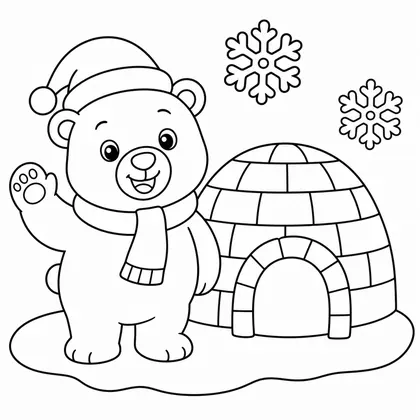 Dibujo de oso polar con iglu para colorear