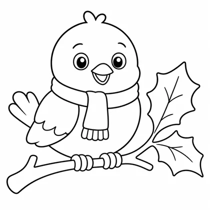 Dibujo de pájaro con bufanda navidena para colorear