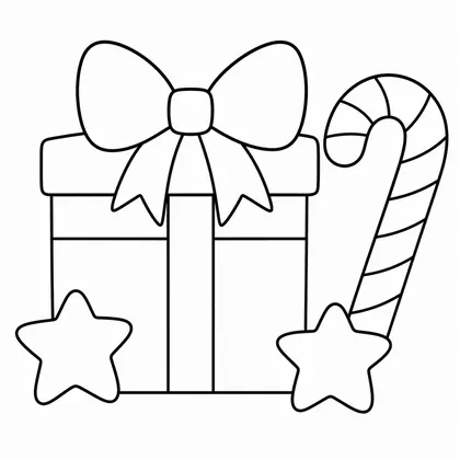 Dibujo de caja de regalo con baston para colorear