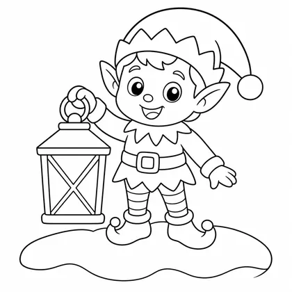 Dibujo de elfo con linterna para colorear